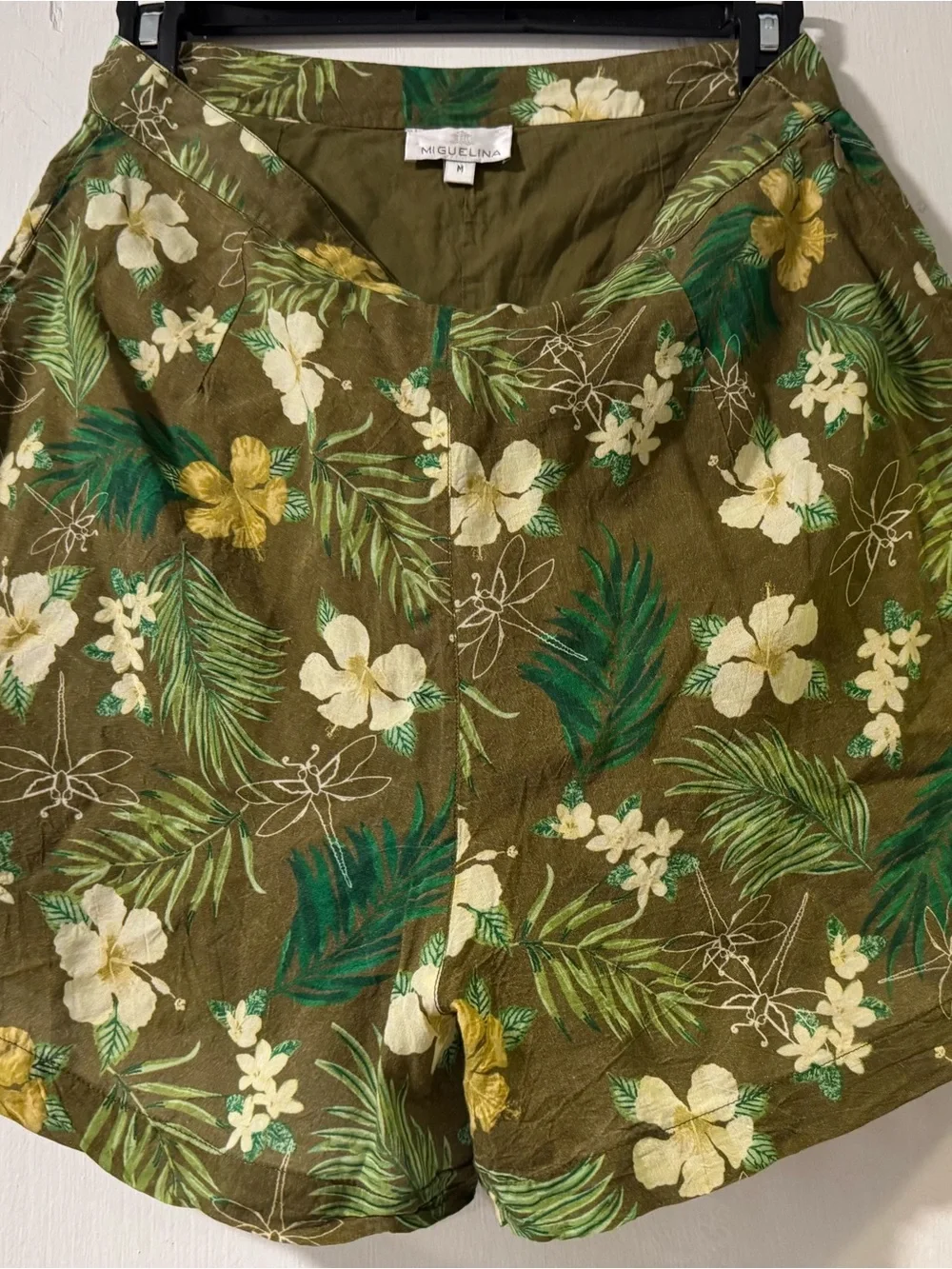 Miguelina Olive Tropical Floral Cotton-Blend Shorts